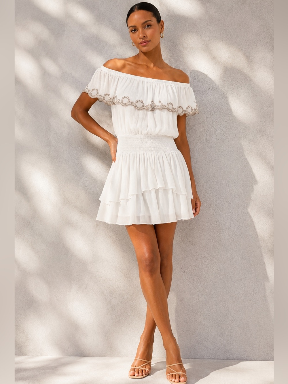 NWT Ramy Brook Cynthia Ivory Embroidered Mini Dress XS Bridal Resort $485